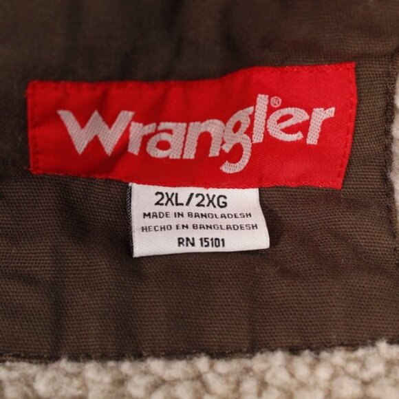 Wrangler Canvas Sherpa Lined Barn Chore Work Jacket Mens 2XL Olive Double Elbow - Picture 3 of 16